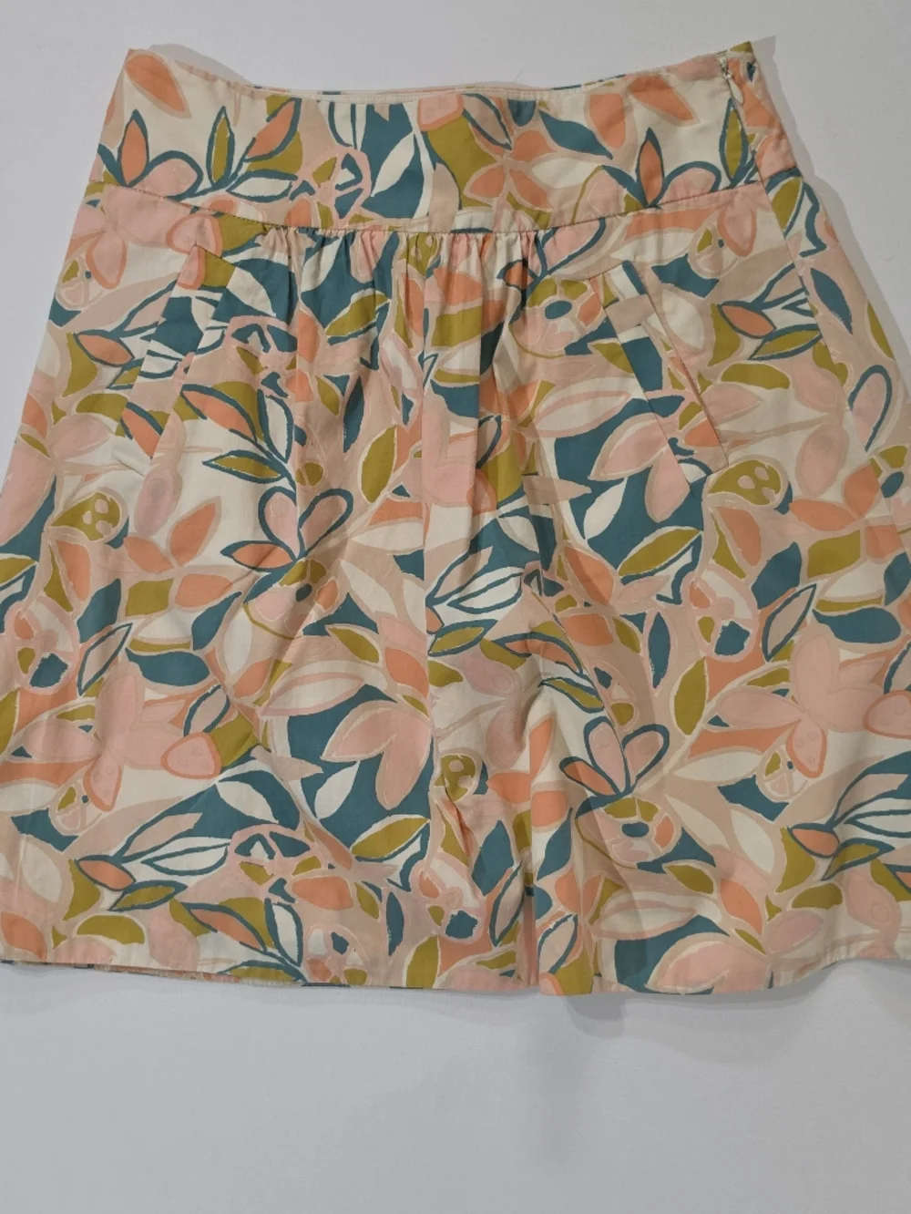 J. Crew Floral Mini Skirt Womens 2‎ Cream Pink Green A-Line High Waist Pleated